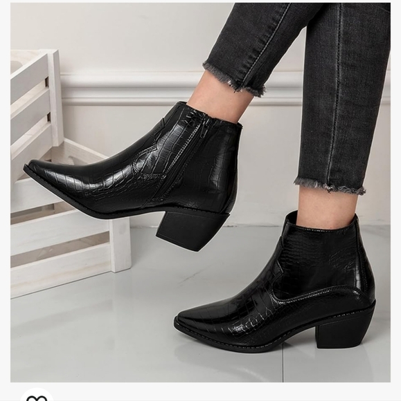 Snake Print Patent Leather Ankle Boots - Picture 3 of 8